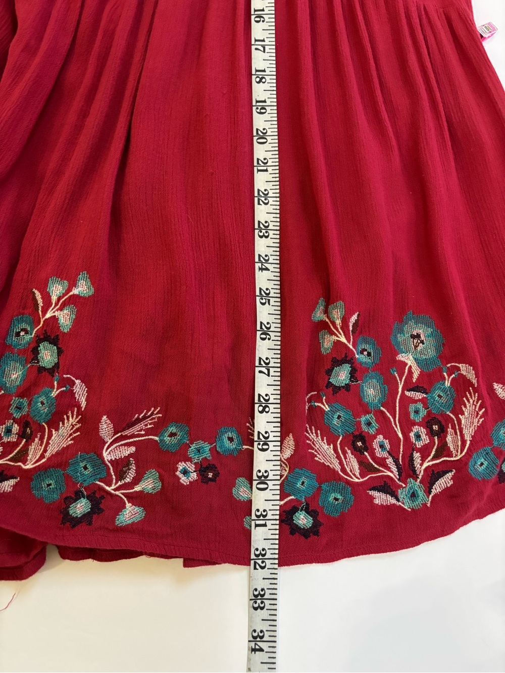 Free People So In Love Embroidered Bell Sleeve Tunic Mini Dress Red S/P - Picture 8 of 8